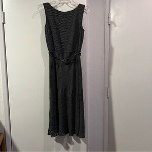 Ann Taylor LOFT Black Patterned Sleeveless Midi Dress with Waist Belt